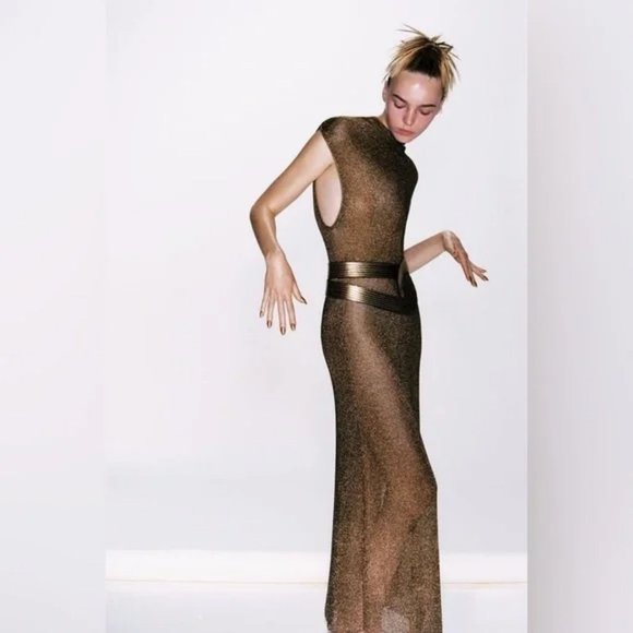 ZARA LIMITED EDITION GOLDEN LEATHER BELT - Picture 2 of 3